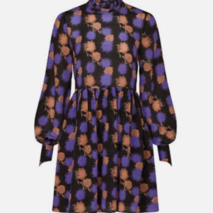 Hoffman Copenhagen Chic Mini Silk Dress With Purple And Orange Floral Pattern